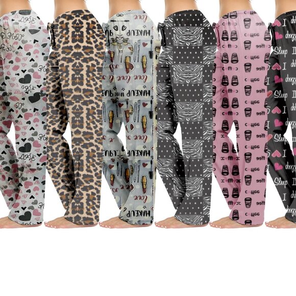 Women's Casual Fun Printed Lightweight Lounge Terry Knit Pajama Bottom Pants - Picture 15 of 16